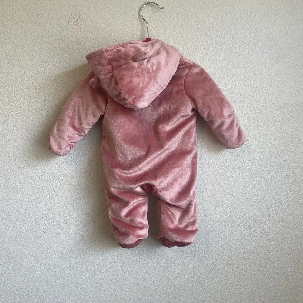 Carters Size 3 Months Baby Fox Fleece Plush One Piece Suit Zip Up Hood Feet Pink